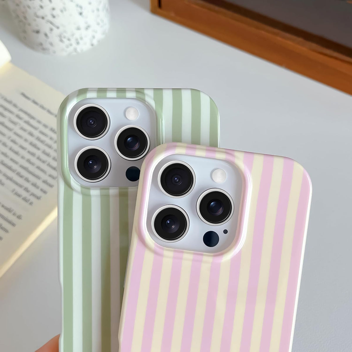 Yeddabox for iPhone 16 Pro Case Cute Striped Phone Case Soft TPU Slim Shockproof Phone Cover for Women Girls, Pink and Yellow
