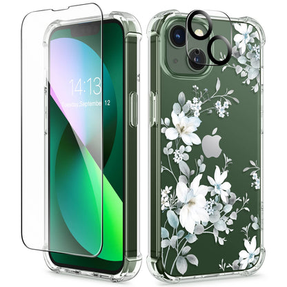 GVIEWIN for iPhone 14 Case Floral, Screen Protector & Camera Lens Protector