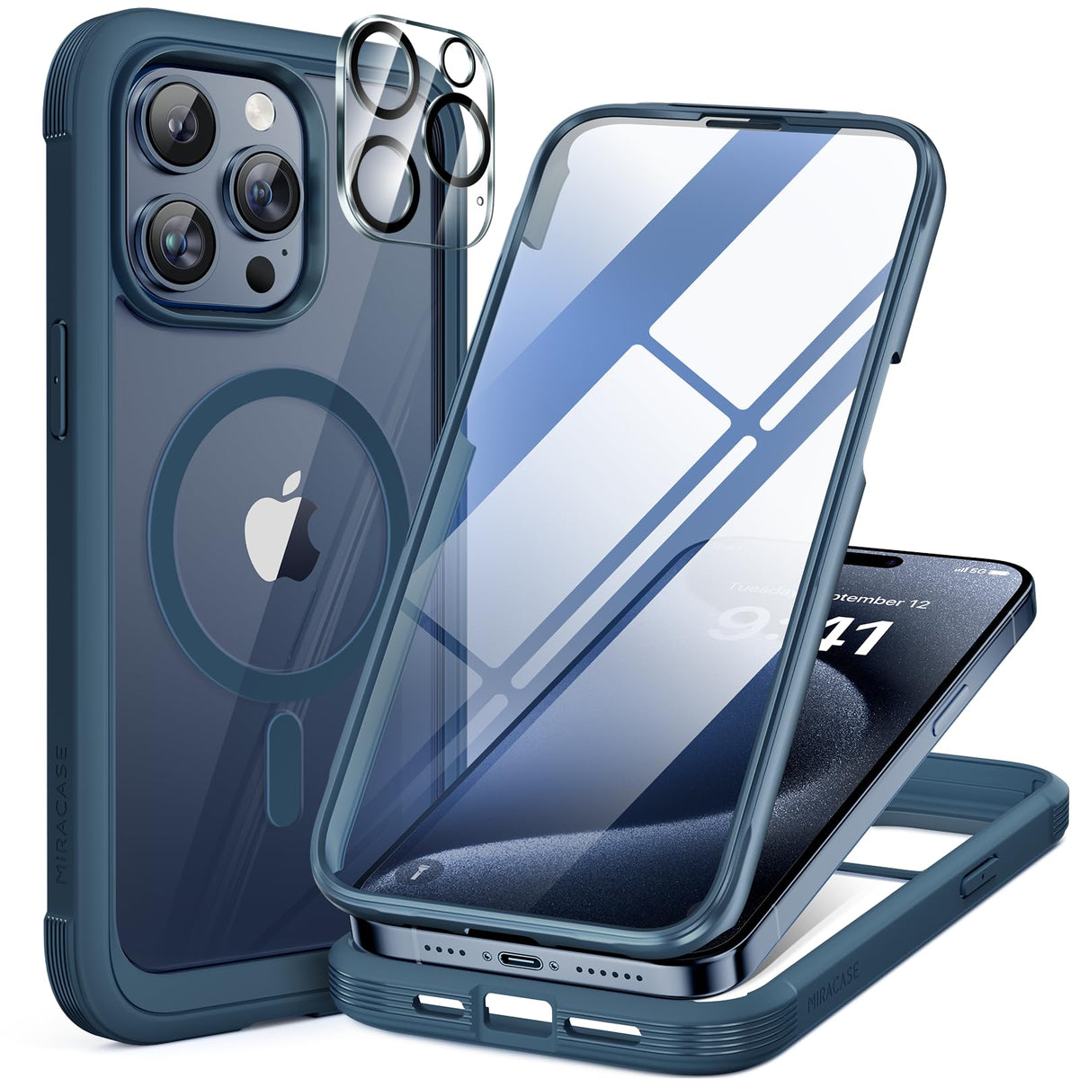 Miracase Magnetic for iPhone 15 Pro Max Case 6.7'' [Compatible with Magsafe] Full-Body Drop Proof Bumper Phone Case for iPhone 15 Pro Max with Built-in 9H Tempered Glass Screen Protector,Black