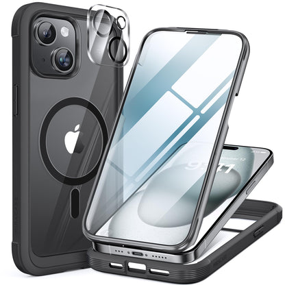 Miracase Magnetic for iPhone 15 Pro Max Case 6.7'' [Compatible with Magsafe] Full-Body Drop Proof Bumper Phone Case for iPhone 15 Pro Max with Built-in 9H Tempered Glass Screen Protector,Black