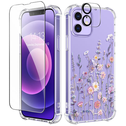 GVIEWIN for iPhone 14 Case Floral, Screen Protector & Camera Lens Protector