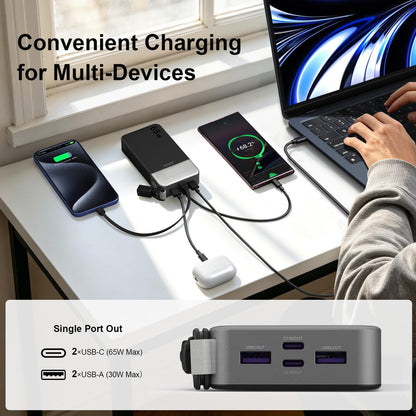 JUOVI Power Bank 65W 20000mAh Laptop Portable Charger with Detachable Cable