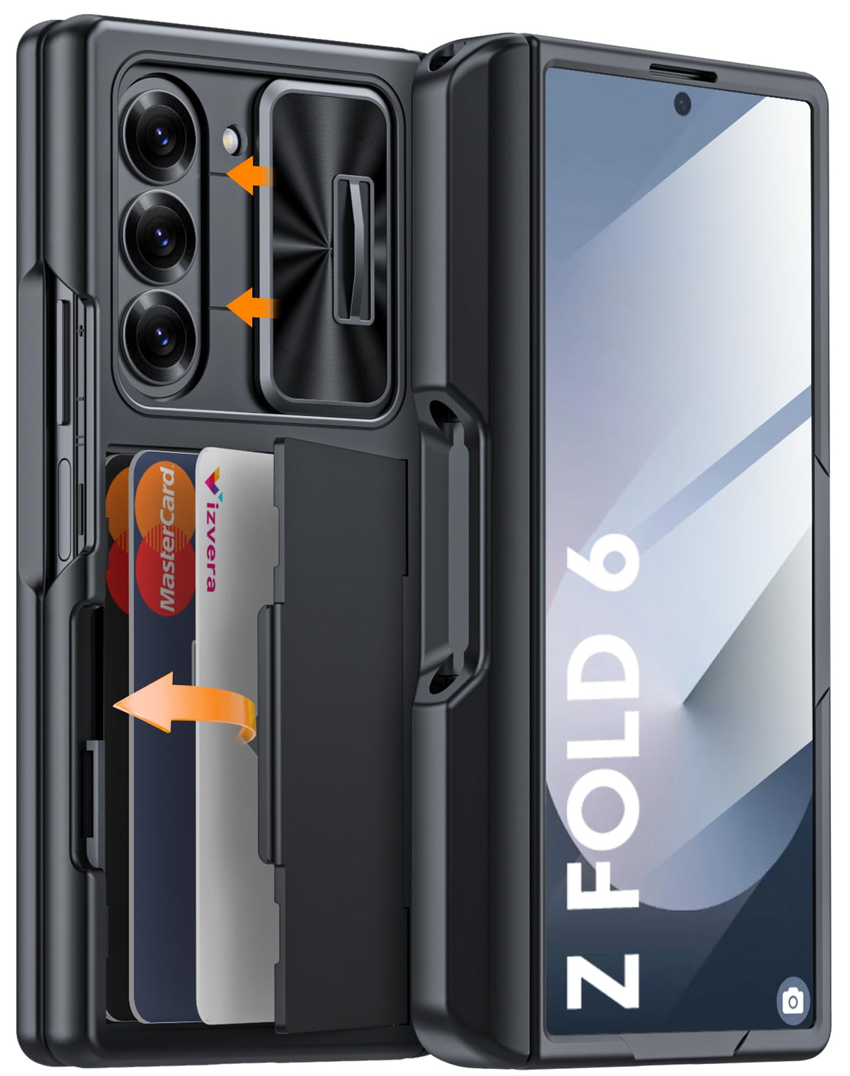 Vizvera for Samsung Galaxy Z Fold 7 Case RFID Wallet with Cards Holder [Hinge Cover] [Camera Cover] Shockproof Silicone Protective Phone Case for Z Fold 7 2025-Black