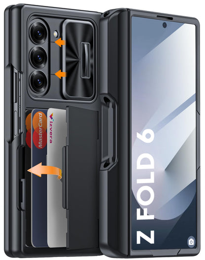 Vizvera for Samsung Galaxy Z Fold 7 Case RFID Wallet with Cards Holder [Hinge Cover] [Camera Cover] Shockproof Silicone Protective Phone Case for Z Fold 7 2025-Black