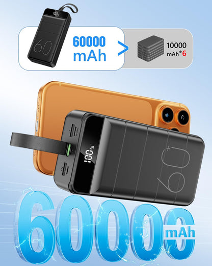 LQHUE Power Bank 60000mAh 22.5W Fast Charging Portable Charger with Flashlight, 4 Outputs & 3 Inputs LED Display Huge Capacity External Battery Pack for Most Electronic Devices on The Market
