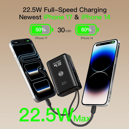 Nanotechnology Portable Charger 10000mAh with 2 Built-in Cables 45% Smaller