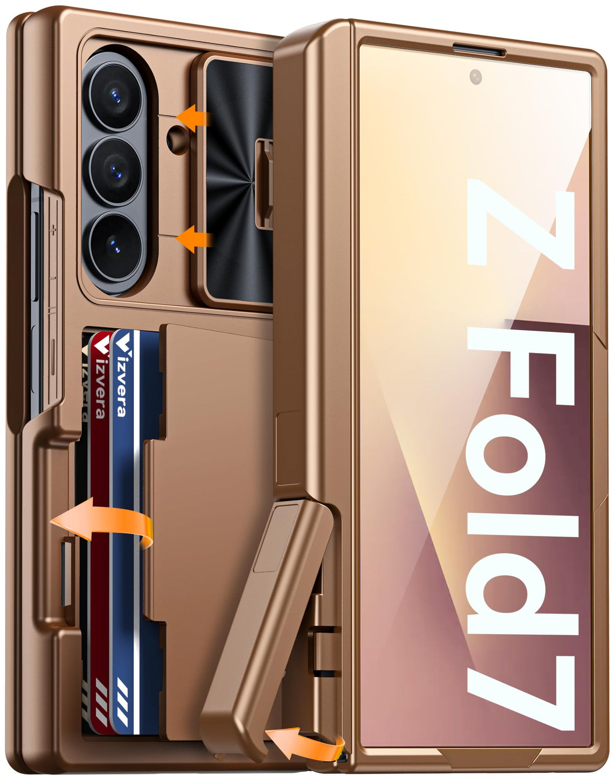 Vizvera for Samsung Galaxy Z Fold 7 Case RFID Wallet with Cards Holder [Hinge Cover] [Camera Cover] Shockproof Silicone Protective Phone Case for Z Fold 7 2025-Black
