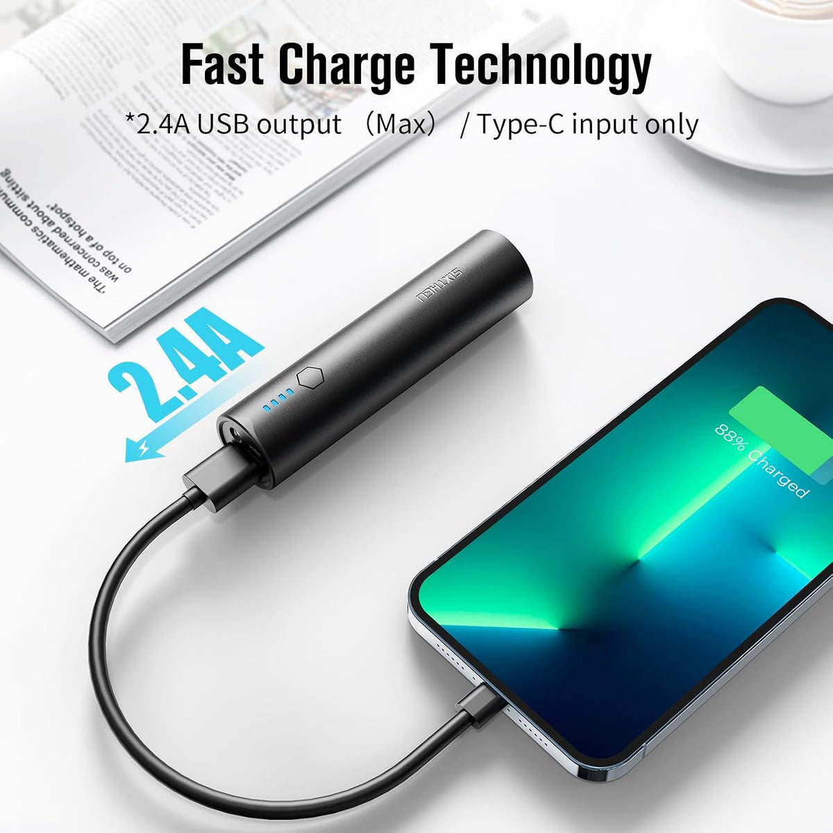 SIXTHGU Small Portable Charger 2-Pack, 5000mAh USB-C Mini Travel Power Bank