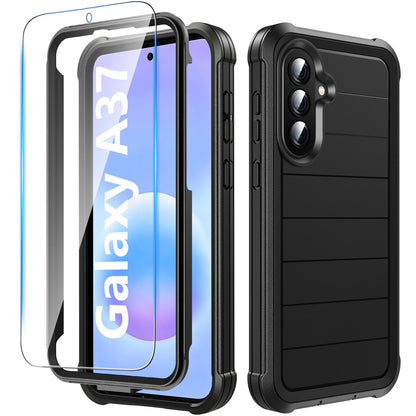 Hensinple for Samsung Galaxy A37 5G Phone Case with Screen Protector, Heavy Duty Military Shockproof Full Body Durable TPU Protective Cover Case for Samsung A37 5G (Black)