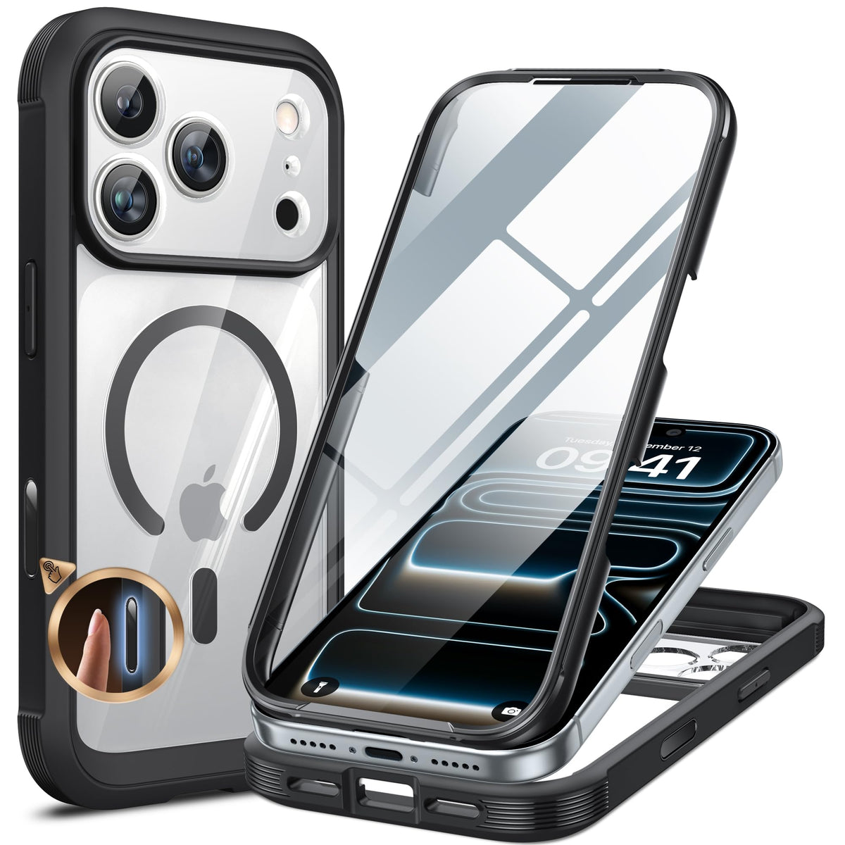 Miracase Magnetic for iPhone 15 Pro Max Case 6.7'' [Compatible with Magsafe] Full-Body Drop Proof Bumper Phone Case for iPhone 15 Pro Max with Built-in 9H Tempered Glass Screen Protector,Black