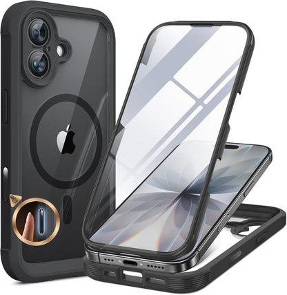 Miracase Magnetic for iPhone 15 Pro Max Case 6.7'' [Compatible with Magsafe] Full-Body Drop Proof Bumper Phone Case for iPhone 15 Pro Max with Built-in 9H Tempered Glass Screen Protector,Black