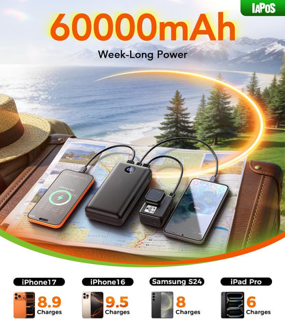 IAPOS Portable Charger 60000mAh, 5-Device Charging Power Bank Battery Pack