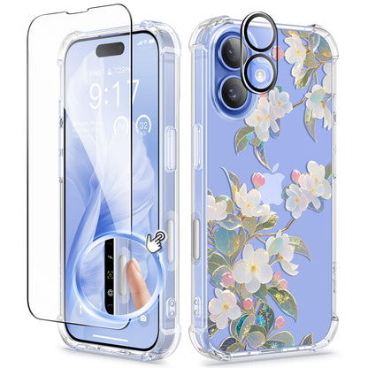 GVIEWIN for iPhone 14 Case Floral, Screen Protector & Camera Lens Protector
