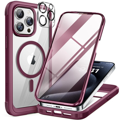Miracase Magnetic for iPhone 15 Pro Max Case 6.7'' [Compatible with Magsafe] Full-Body Drop Proof Bumper Phone Case for iPhone 15 Pro Max with Built-in 9H Tempered Glass Screen Protector,Black
