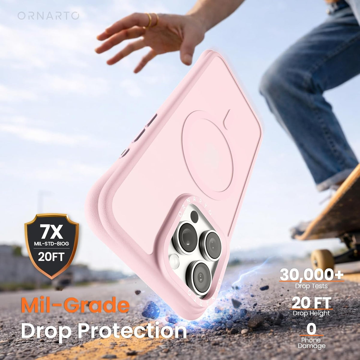 ORNARTO Magnetic for iPhone 15 Pro Max Case, Translucent Matte, Chalk Pink