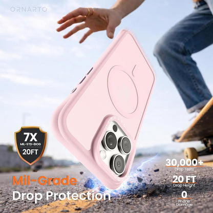 ORNARTO Magnetic for iPhone 15 Pro Max Case, Translucent Matte, Chalk Pink