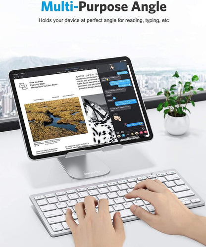OMOTON T1 Adjustable Tablet Stand for Desk, Aluminum Holder for iPad Silver