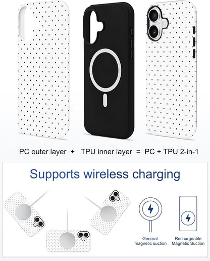 Jusy Magnetic Polka Dot Case for iPhone 16,White