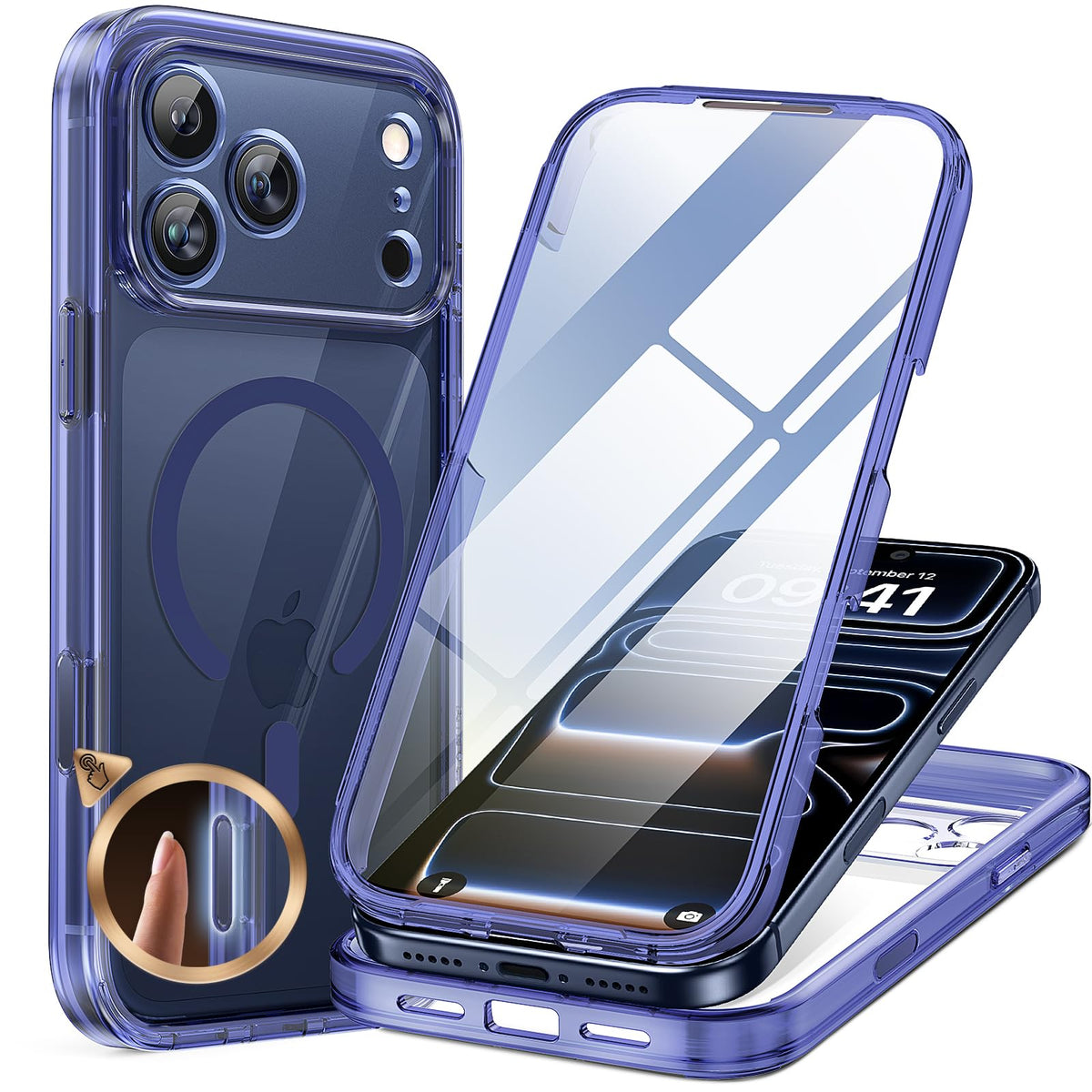 Miracase Magnetic for iPhone 15 Pro Max Case 6.7'' [Compatible with Magsafe] Full-Body Drop Proof Bumper Phone Case for iPhone 15 Pro Max with Built-in 9H Tempered Glass Screen Protector,Black