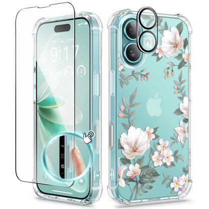 GVIEWIN for iPhone 14 Case Floral, Screen Protector & Camera Lens Protector