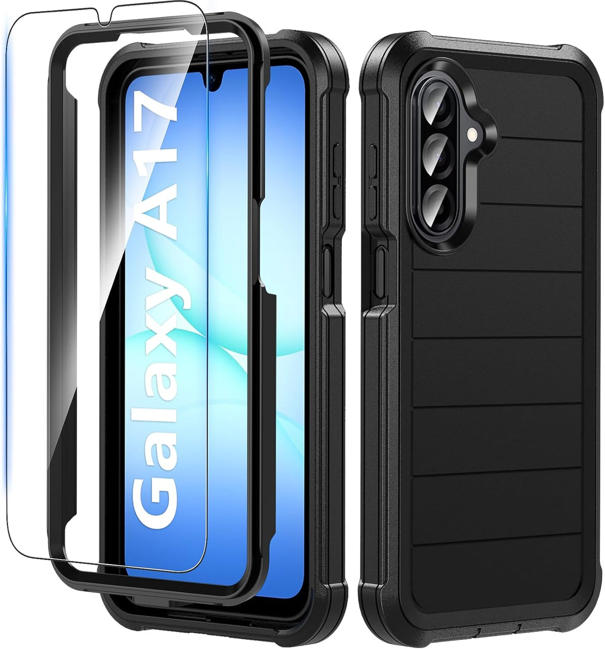 Hensinple for Samsung Galaxy A17 5G Phone Case with Screen Protector, Heavy Duty Military Shockproof Full Body Durable TPU Protective Cover Case for Samsung A17 5G (Black)