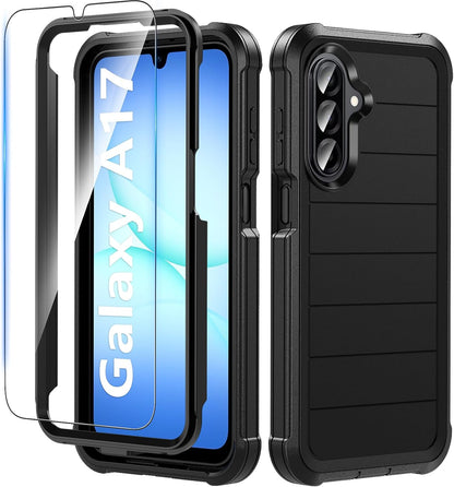 Hensinple for Samsung Galaxy A17 5G Phone Case with Screen Protector, Heavy Duty Military Shockproof Full Body Durable TPU Protective Cover Case for Samsung A17 5G (Black)