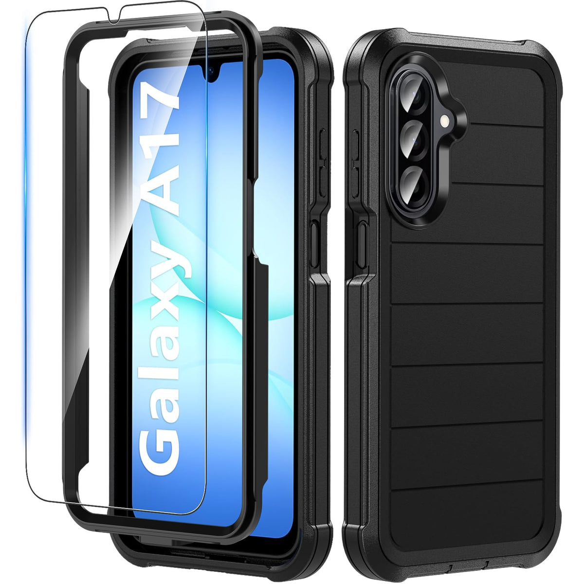 Hensinple for Samsung Galaxy A37 5G Phone Case with Screen Protector, Heavy Duty Military Shockproof Full Body Durable TPU Protective Cover Case for Samsung A37 5G (Black)