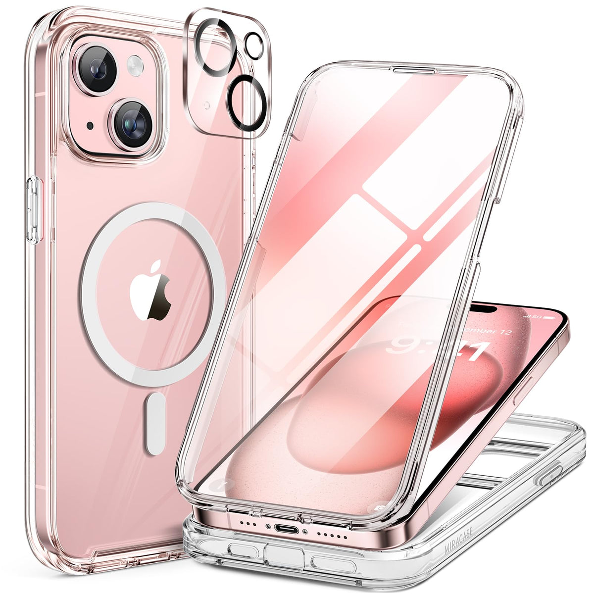 Miracase Magnetic for iPhone 15 Pro Max Case 6.7'' [Compatible with Magsafe] Full-Body Drop Proof Bumper Phone Case for iPhone 15 Pro Max with Built-in 9H Tempered Glass Screen Protector,Black