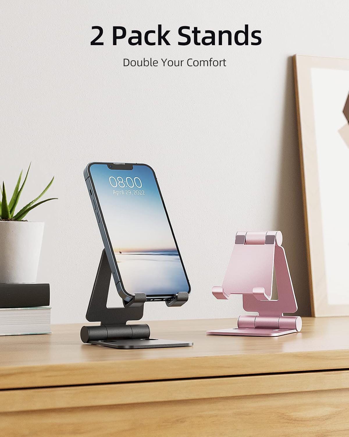 Nulaxy 2 Pack Aluminum Dual Folding Cell Phone Stand Desk, Black&Rose Gold