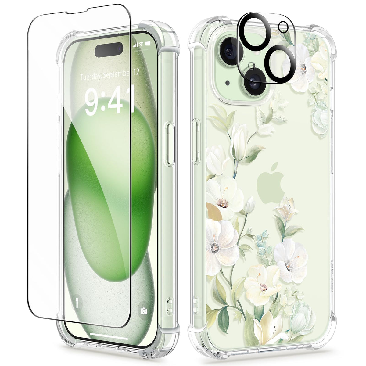 GVIEWIN for iPhone 14 Case Floral, Screen Protector & Camera Lens Protector
