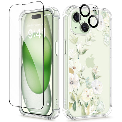 GVIEWIN for iPhone 14 Case Floral, Screen Protector & Camera Lens Protector