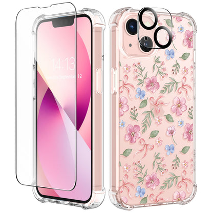 GVIEWIN for iPhone 14 Case Floral, Screen Protector & Camera Lens Protector