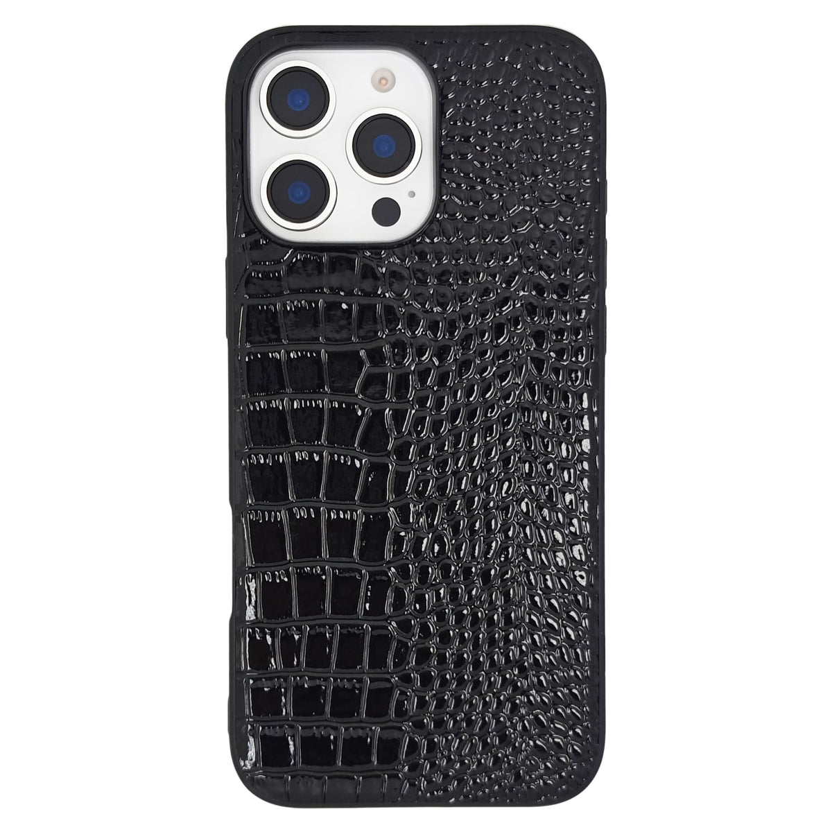 Compatible with iPhone 16 Pro Max Case for Women, Crocodile Synthetic Patent Leather Cover, Classic Fashion for iPhone16 Pro Max 2024 6.9 Inch - Black