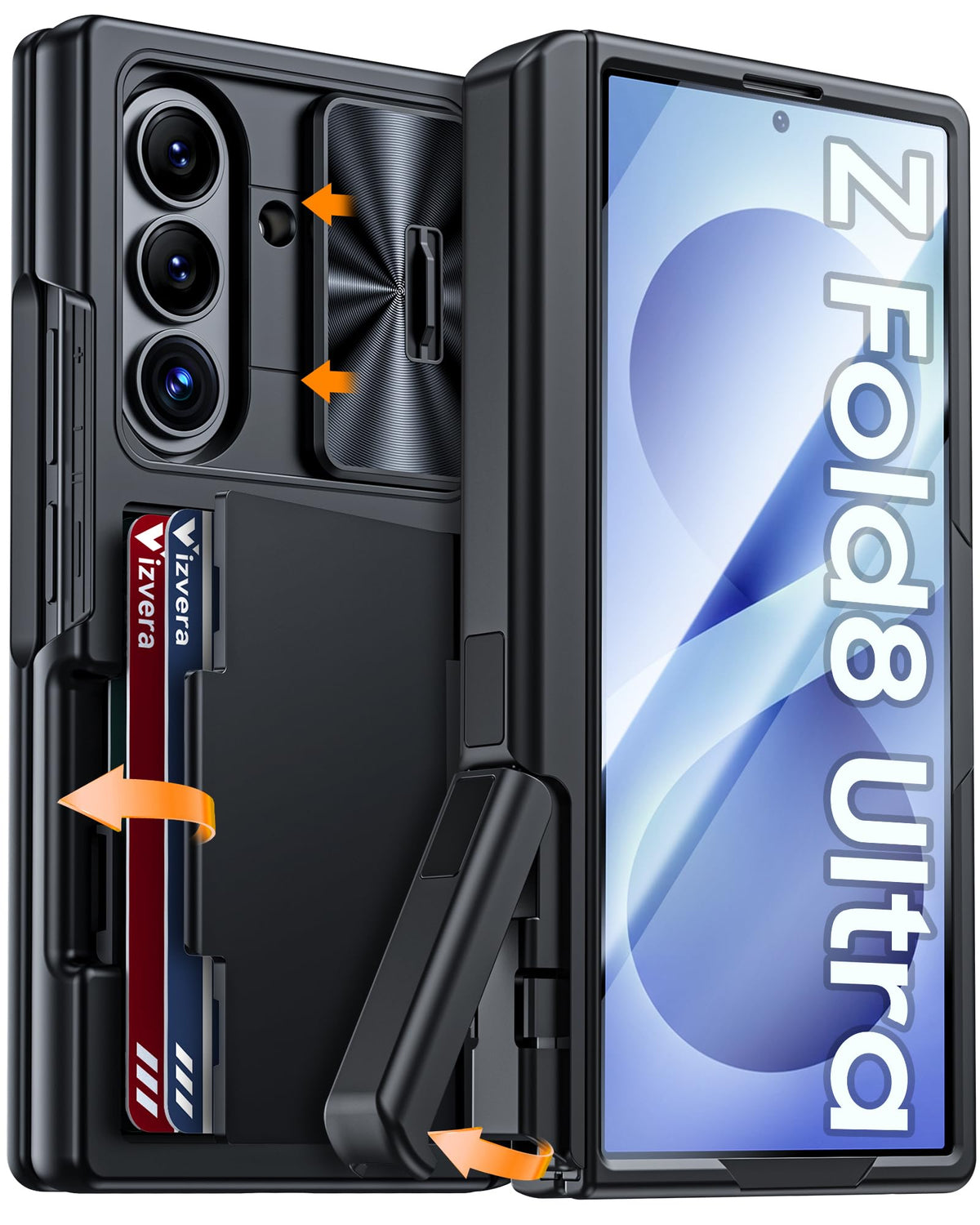 Vizvera for Samsung Galaxy Z Fold 7 Case RFID Wallet with Cards Holder [Hinge Cover] [Camera Cover] Shockproof Silicone Protective Phone Case for Z Fold 7 2025-Black