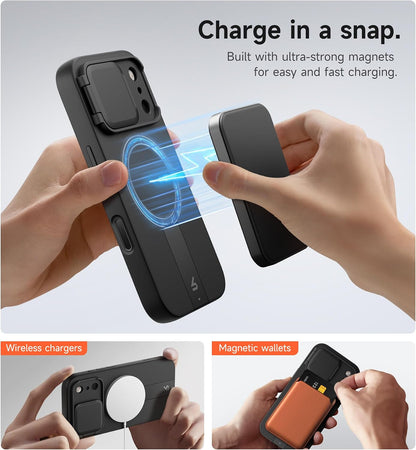 SURITCH for iPhone 17 Pro Max Case with Camera Control Cover, Camera Cover and Adjustable Kickstand, Compatible with MagSafe, Shockproof Bumper Protective Cases 6.9 Inch, Black