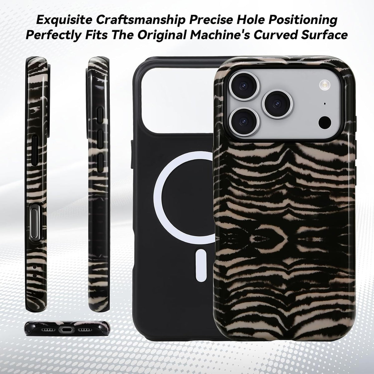 for iPhone 17 ProMax/18 ProMax Case - Wireless Charging for MagSafe, Dual-Layer Design (Outer Hard PC Shell + Inner Soft TPU Shell), Unisex Shockproof Protective Case - Tiger Stripe Pattern.
