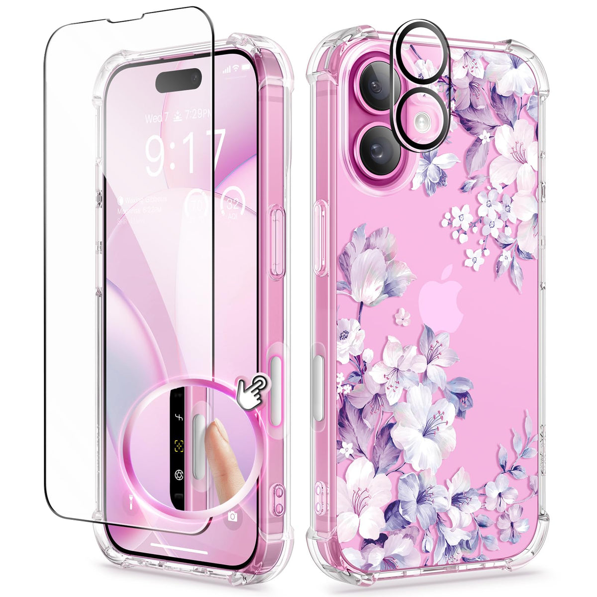 GVIEWIN for iPhone 14 Case Floral, Screen Protector & Camera Lens Protector