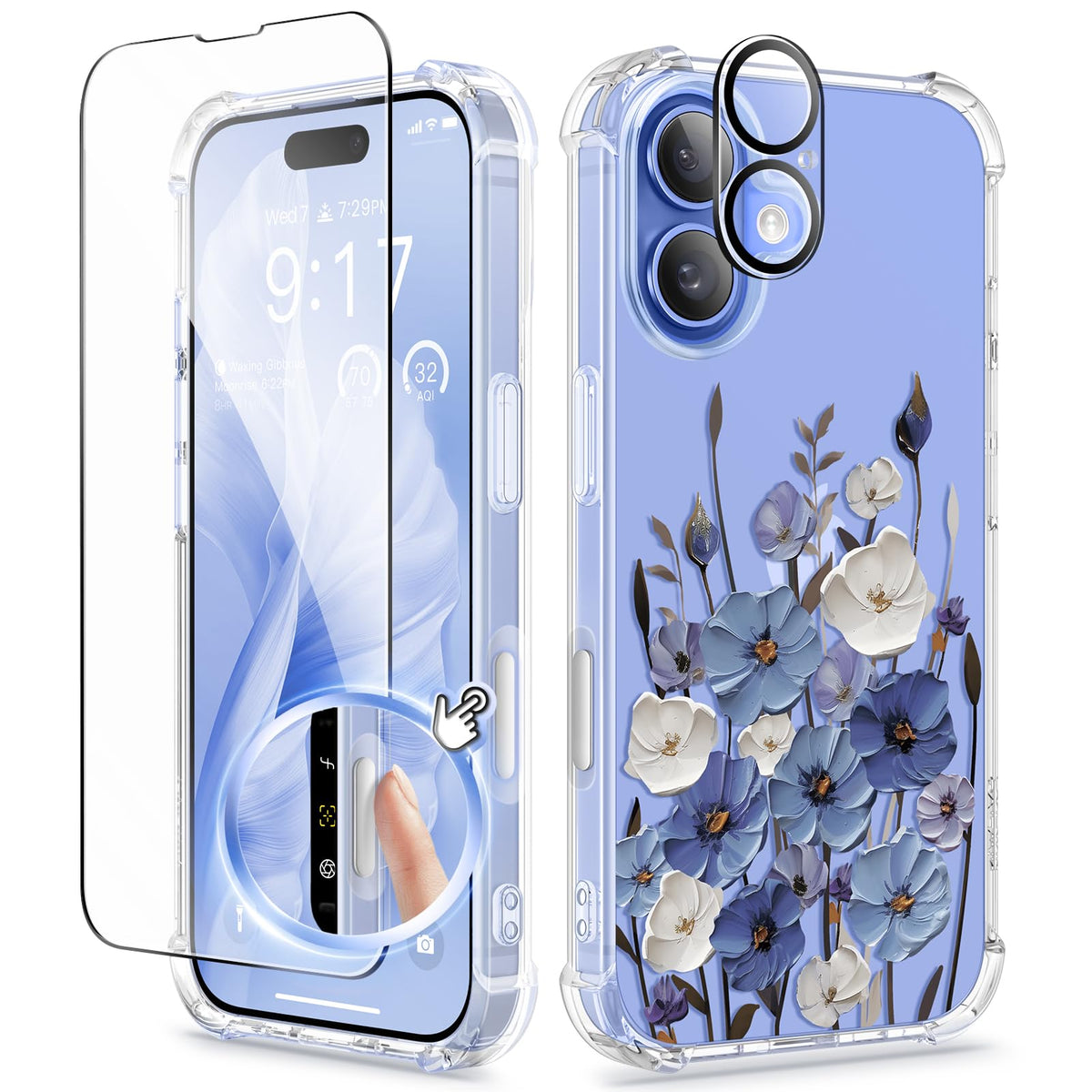 GVIEWIN for iPhone 14 Case Floral, Screen Protector & Camera Lens Protector