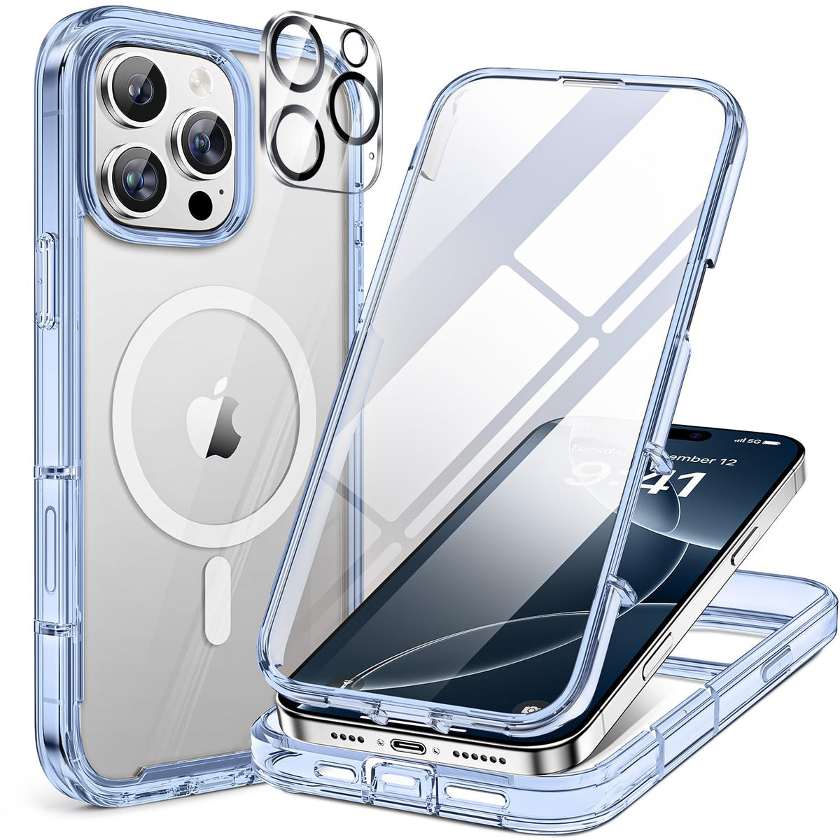 Miracase Magnetic for iPhone 15 Pro Max Case 6.7'' [Compatible with Magsafe] Full-Body Drop Proof Bumper Phone Case for iPhone 15 Pro Max with Built-in 9H Tempered Glass Screen Protector,Black