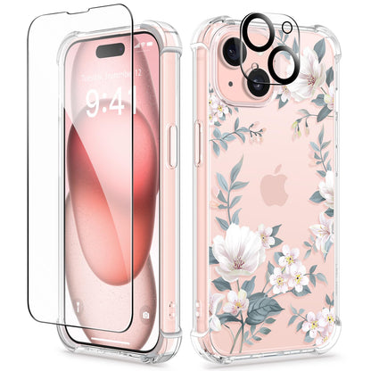 GVIEWIN for iPhone 14 Case Floral, Screen Protector & Camera Lens Protector