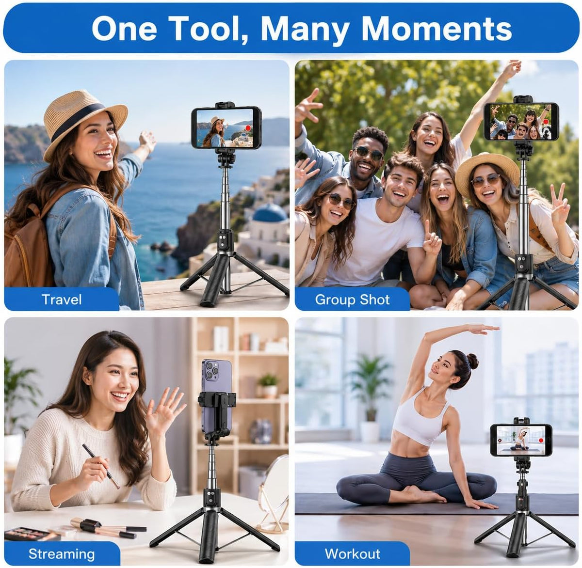 Black Tripod for iPhone with Light, Ring Light Holder for iPhone, Adjustable Selfie Stick Stand with Fill Light, Extendable Phone Tripod for Video Recording, Live Streaming, and Photography