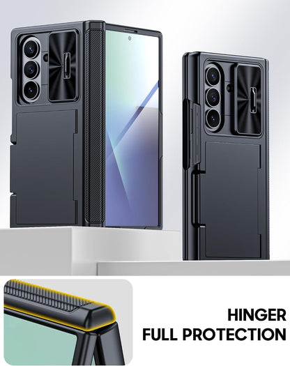 Vizvera for Samsung Galaxy Z Fold 7 Case RFID Wallet with Cards Holder [Hinge Cover] [Camera Cover] Shockproof Silicone Protective Phone Case for Z Fold 7 2025-Black