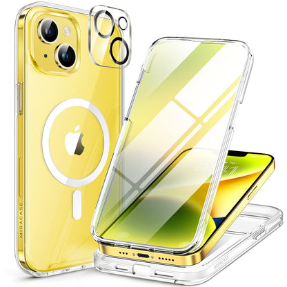 Miracase Magnetic for iPhone 15 Pro Max Case 6.7'' [Compatible with Magsafe] Full-Body Drop Proof Bumper Phone Case for iPhone 15 Pro Max with Built-in 9H Tempered Glass Screen Protector,Black