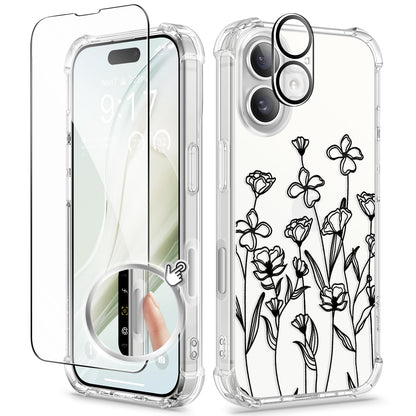 GVIEWIN for iPhone 14 Case Floral, Screen Protector & Camera Lens Protector