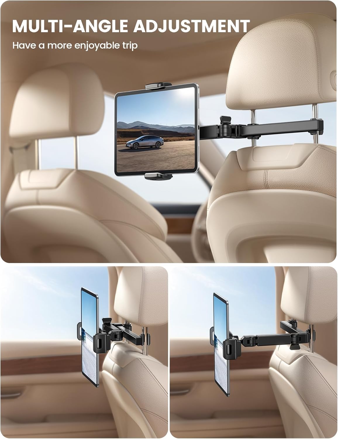 Lamicall Car Headrest Tablet Holder, 3 in 1 Extension Adjustable Arm