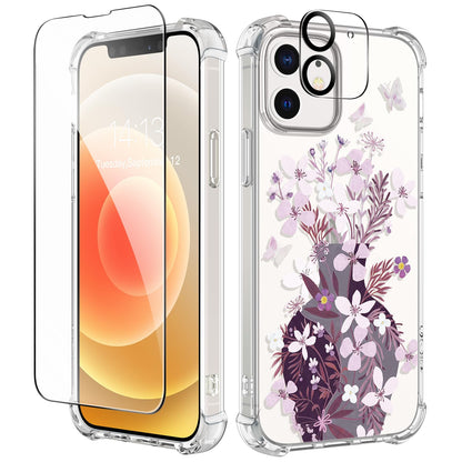 GVIEWIN for iPhone 14 Case Floral, Screen Protector & Camera Lens Protector