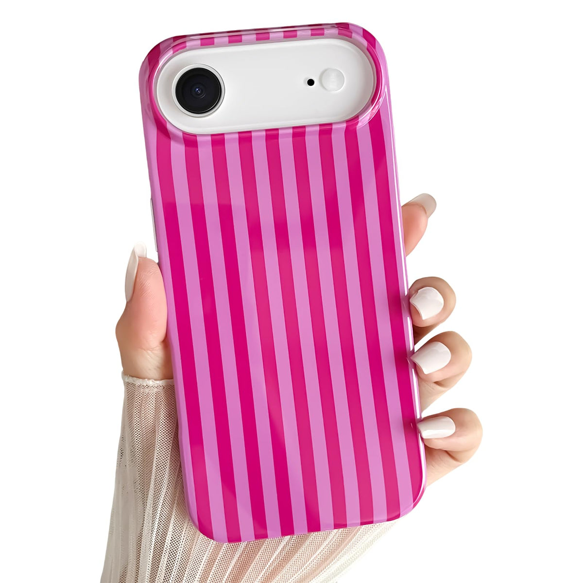Yeddabox for iPhone 16 Pro Case Cute Striped Phone Case Soft TPU Slim Shockproof Phone Cover for Women Girls, Pink and Yellow