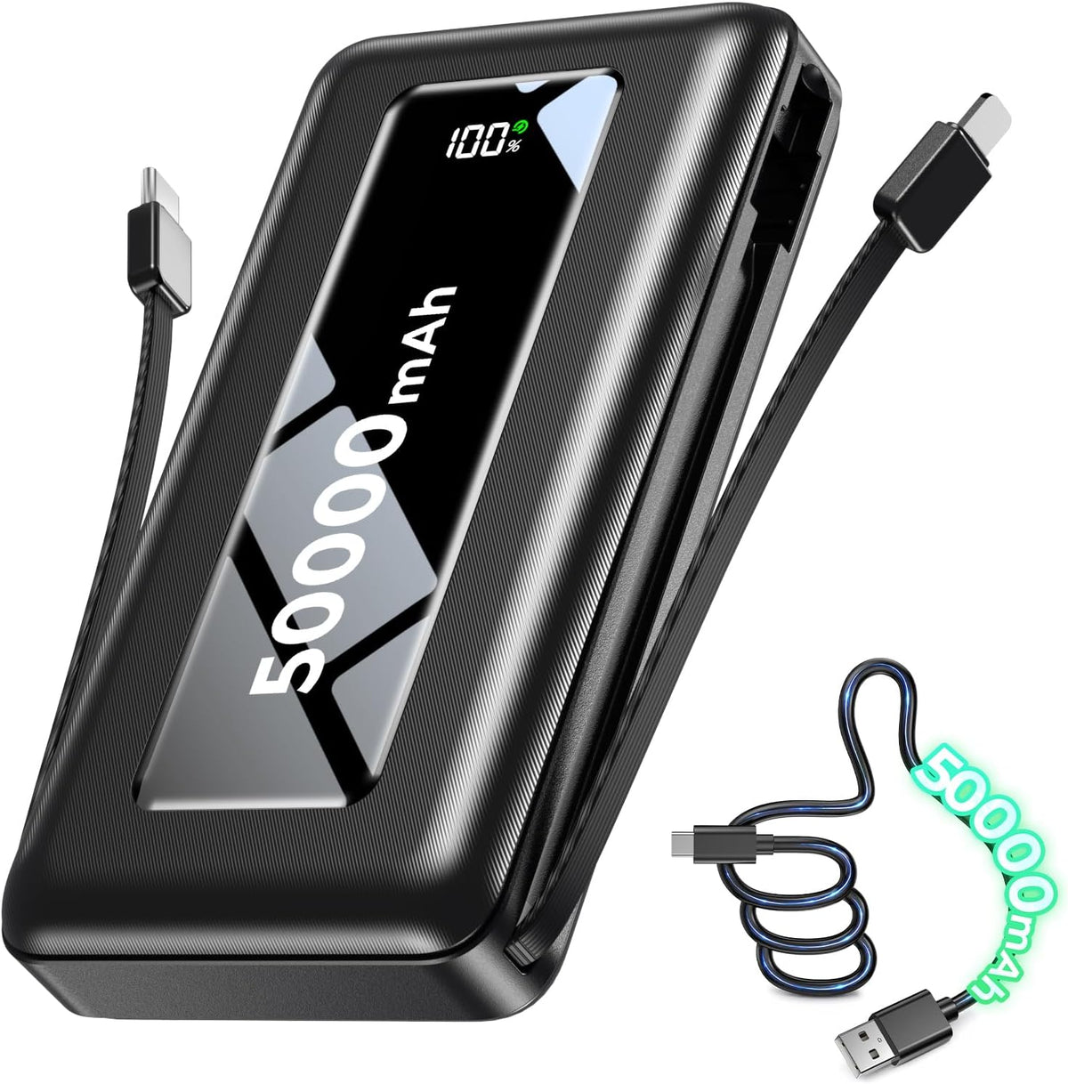 Portable Charger 50000mAh, Power Bank Fast Charging with Built-in Cables