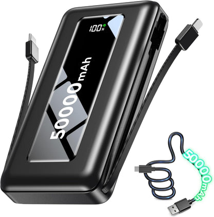 Portable Charger 50000mAh, Power Bank Fast Charging with Built-in Cables