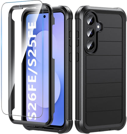 Hensinple for Samsung Galaxy A37 5G Phone Case with Screen Protector, Heavy Duty Military Shockproof Full Body Durable TPU Protective Cover Case for Samsung A37 5G (Black)